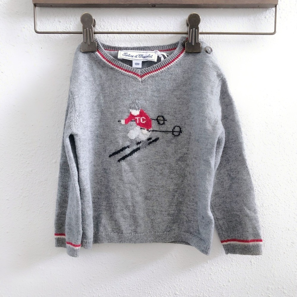 TARTINE ET CHOCOLAT Baby Boy Grey Wool Blend Marl Skier Sweater Size‎ 18M